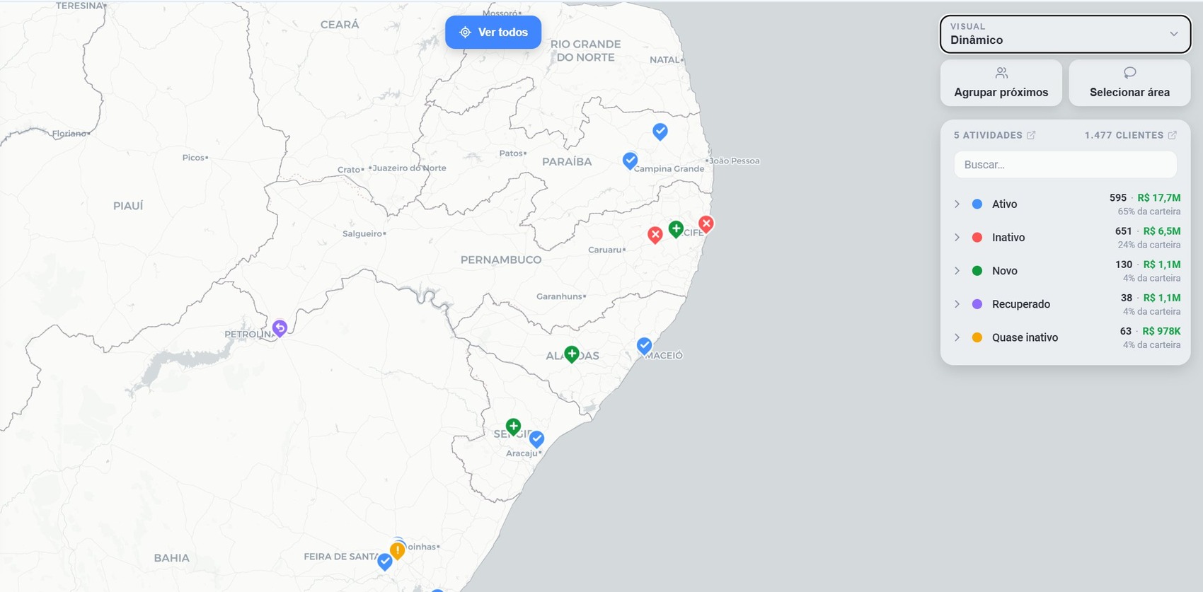 Mapa de ganho e perda de clientes