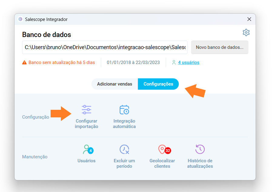 Configurando a importação