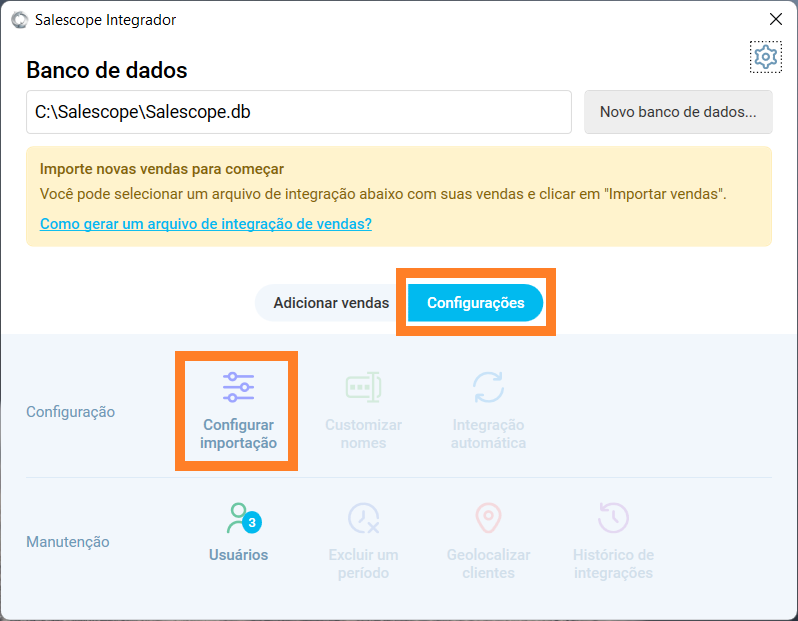 Configurar importação