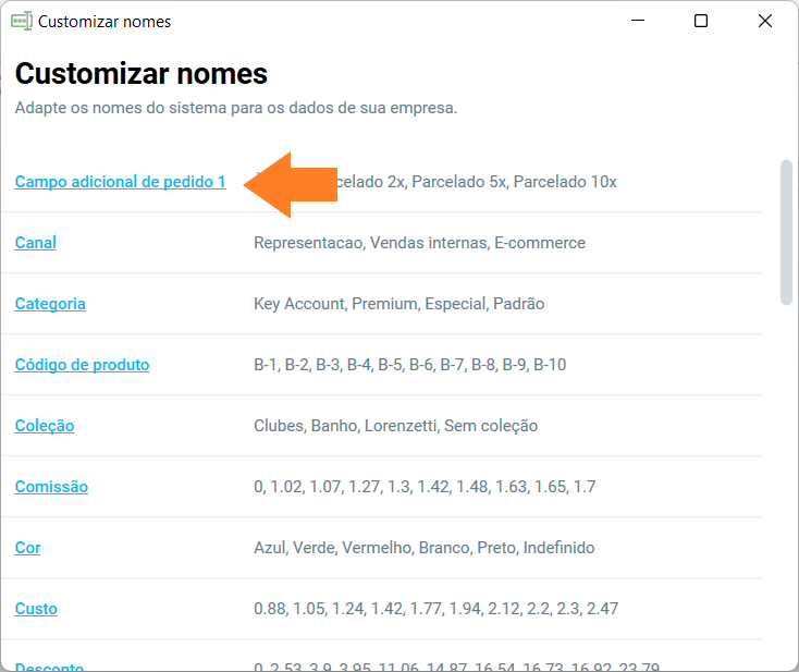 Customizar nomes