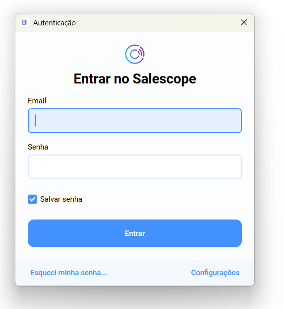 Tela de login do Salescope BI