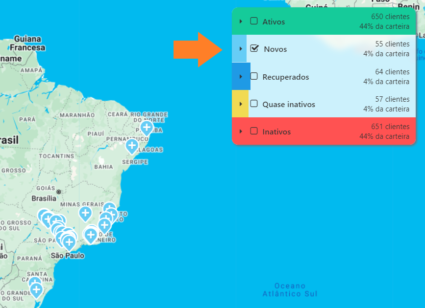 Mapa de clientes novos