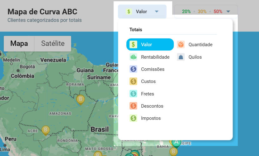 Opção de classificar clientes na curva ABC