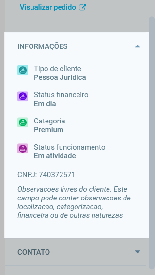 Painel de cliente - Informações