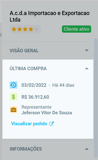 Painel de cliente - Última compra