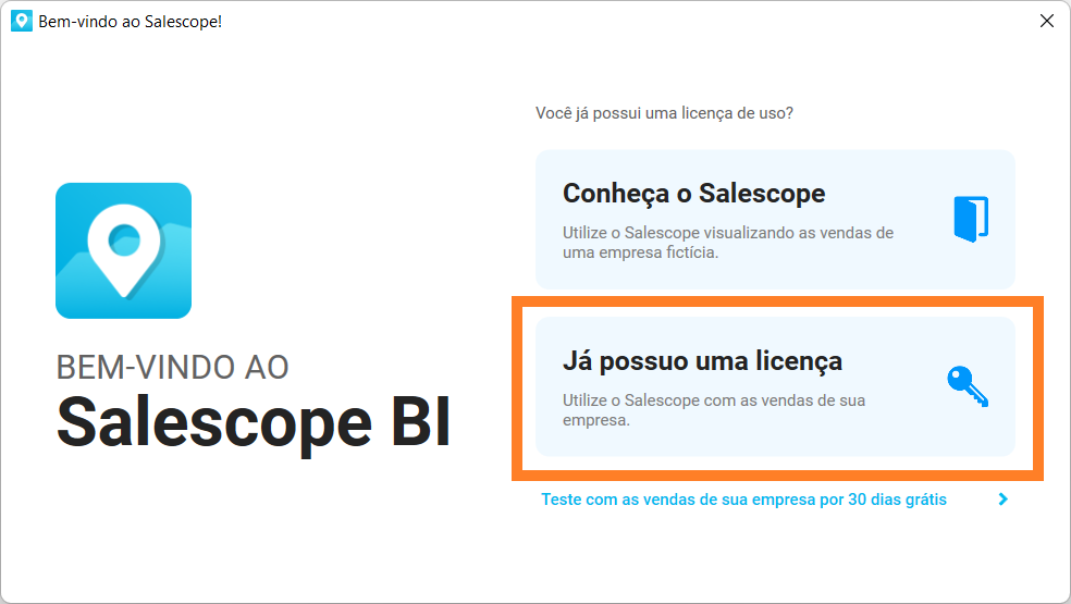 Já possuo uma licença